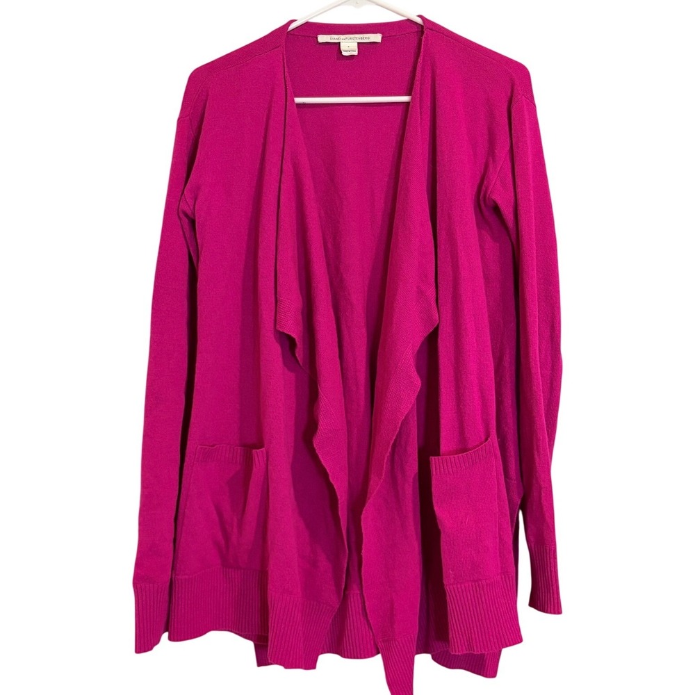 Diane Von Furstenberg Pink Wool Cashmere Angora Open Cardigan Sweater SMALL